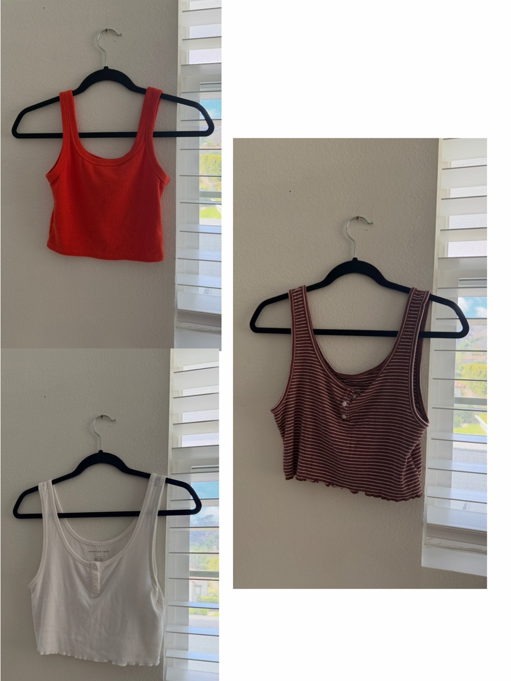 Bundle of 3- Women’s Ribbed Scoop Tank Top - Red, White, Stripe